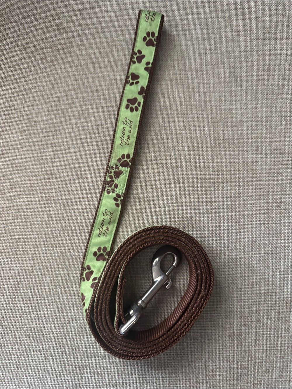 Brown and Green Paw Print Dog Leash with Brown Trim